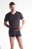 Unico Classic V-Neck T-Shirt + Boxer Black Set Cotton Men's Underwear