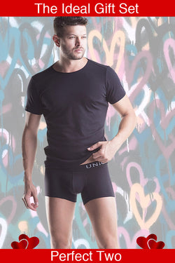 Unico Classic Crew Neck Short Sleeve T-Shirt VOLATIL & Boxer Black Set in Cotton